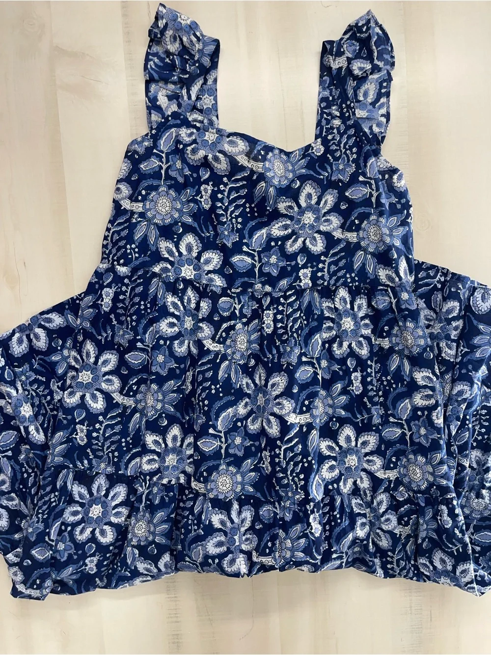 BOHcreation block print floral ruffle sleeve midi dress tiered beautiful cotton - Picture 8 of 9